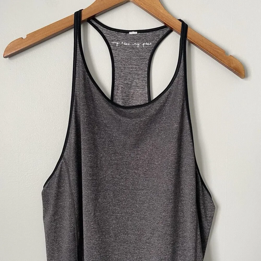 Lululemon My Race My Pace Racerback Tank Top Metallic Gray Black Trim Large - Picture 3 of 7